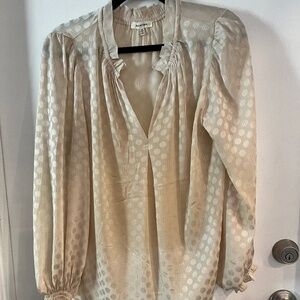 Max Studio Size Medium Cream Long Sleeve Jacquard Shine Dot Blouse